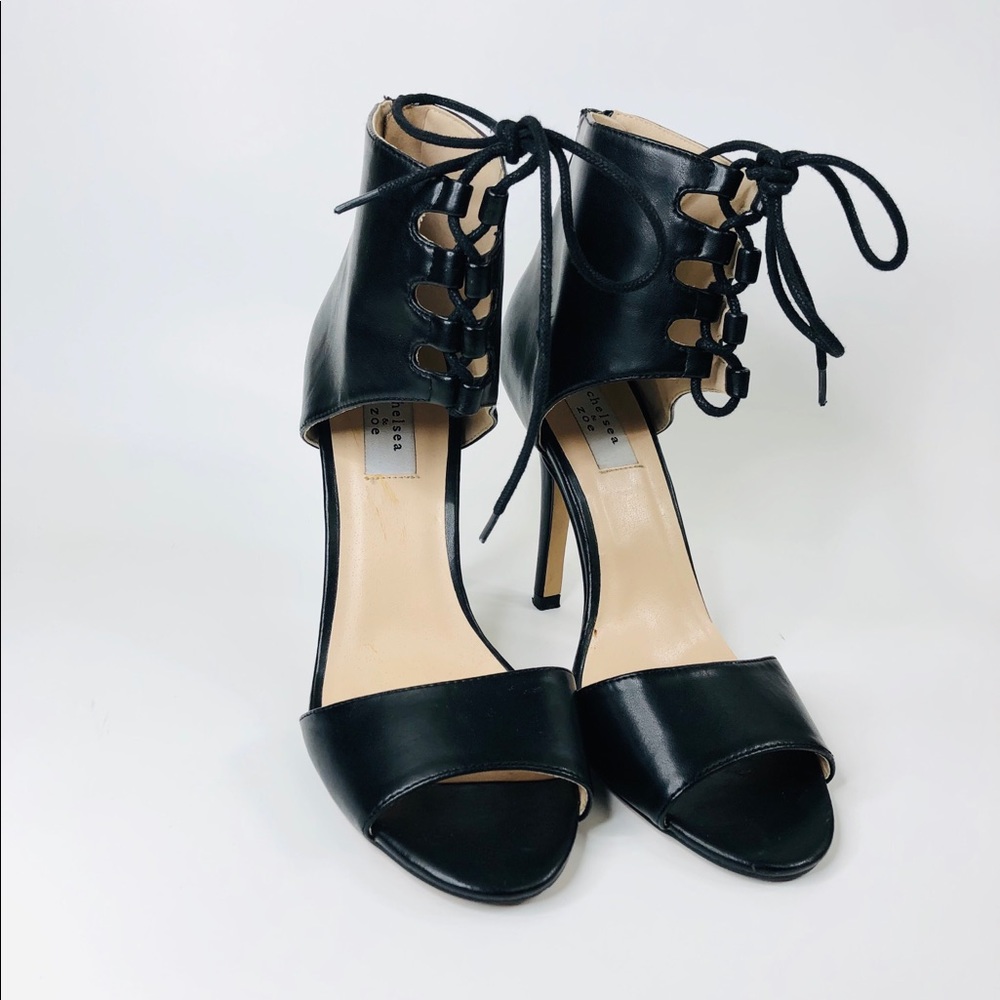 Chelsea and Zoe Black Faux Leather Sandals Heels